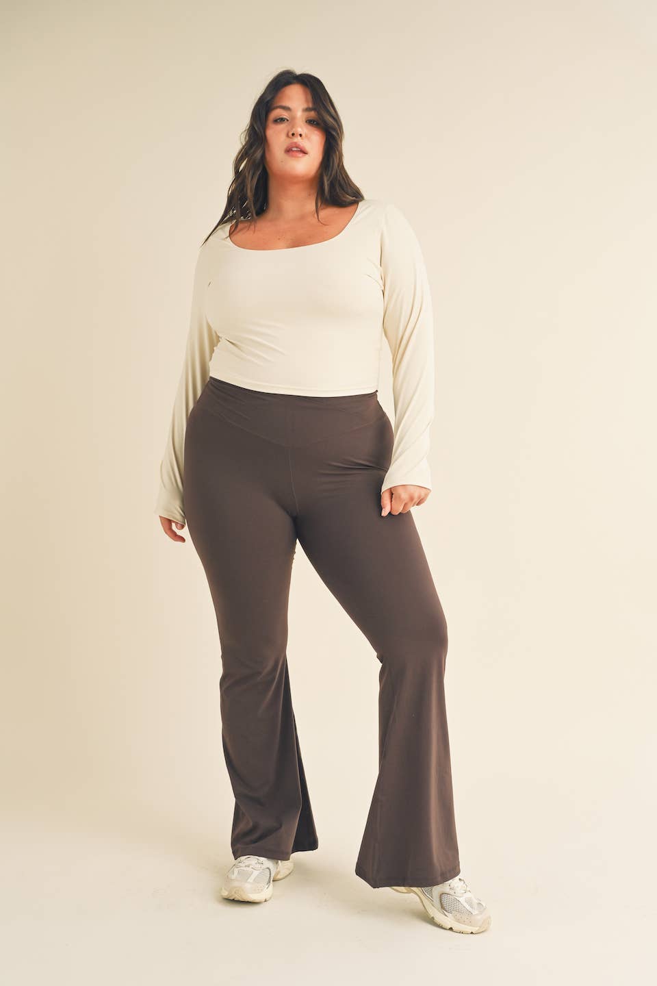 Plus Size Chocolate High Waist Crossover Flare Legging