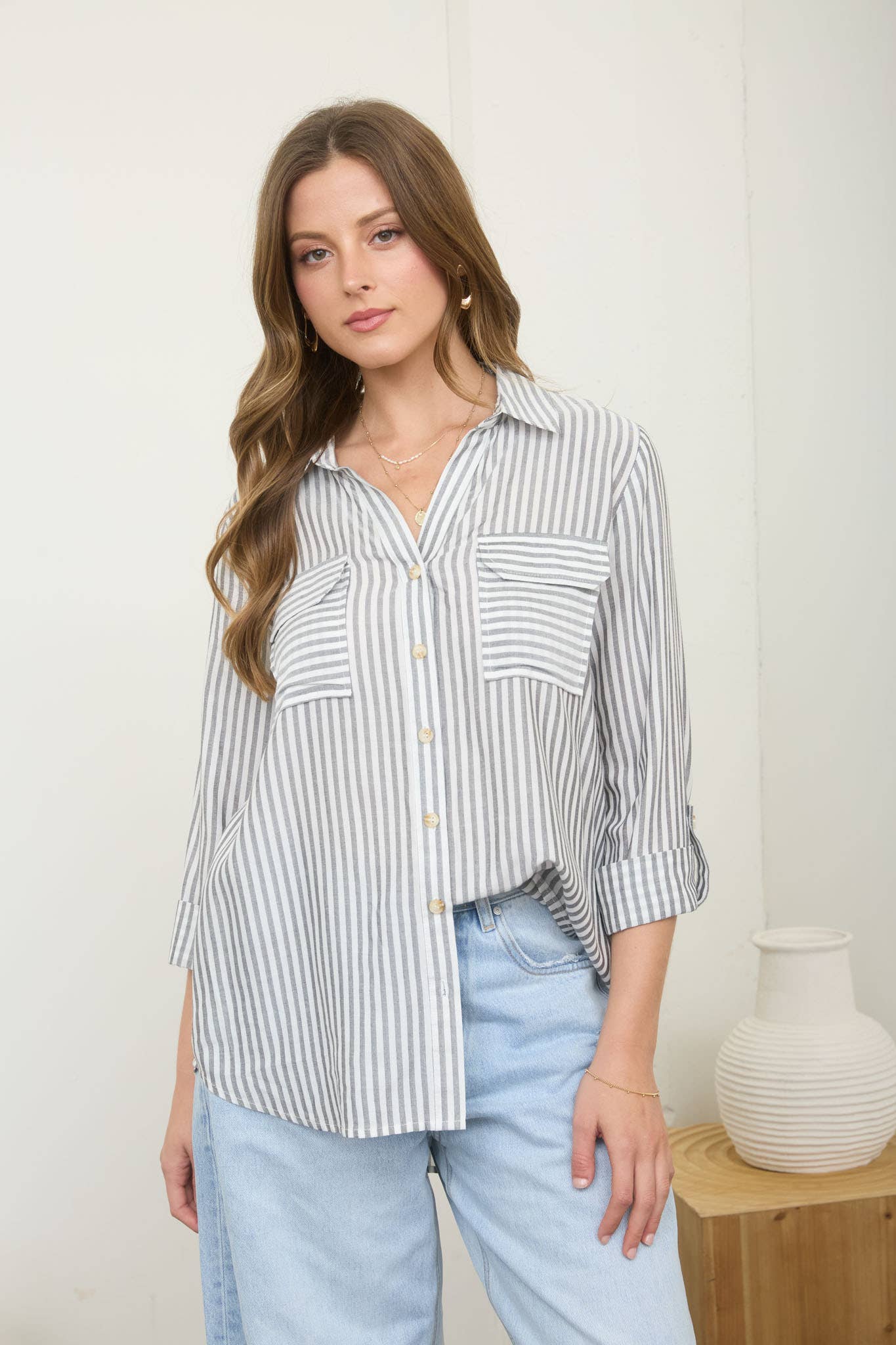 Striped Button Down Lightweight Shirt