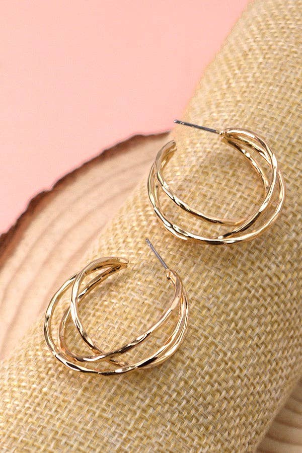 Gold Triple Intertwined Hoop Earrings