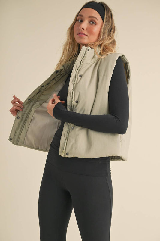 Sage Button Puffer Vest