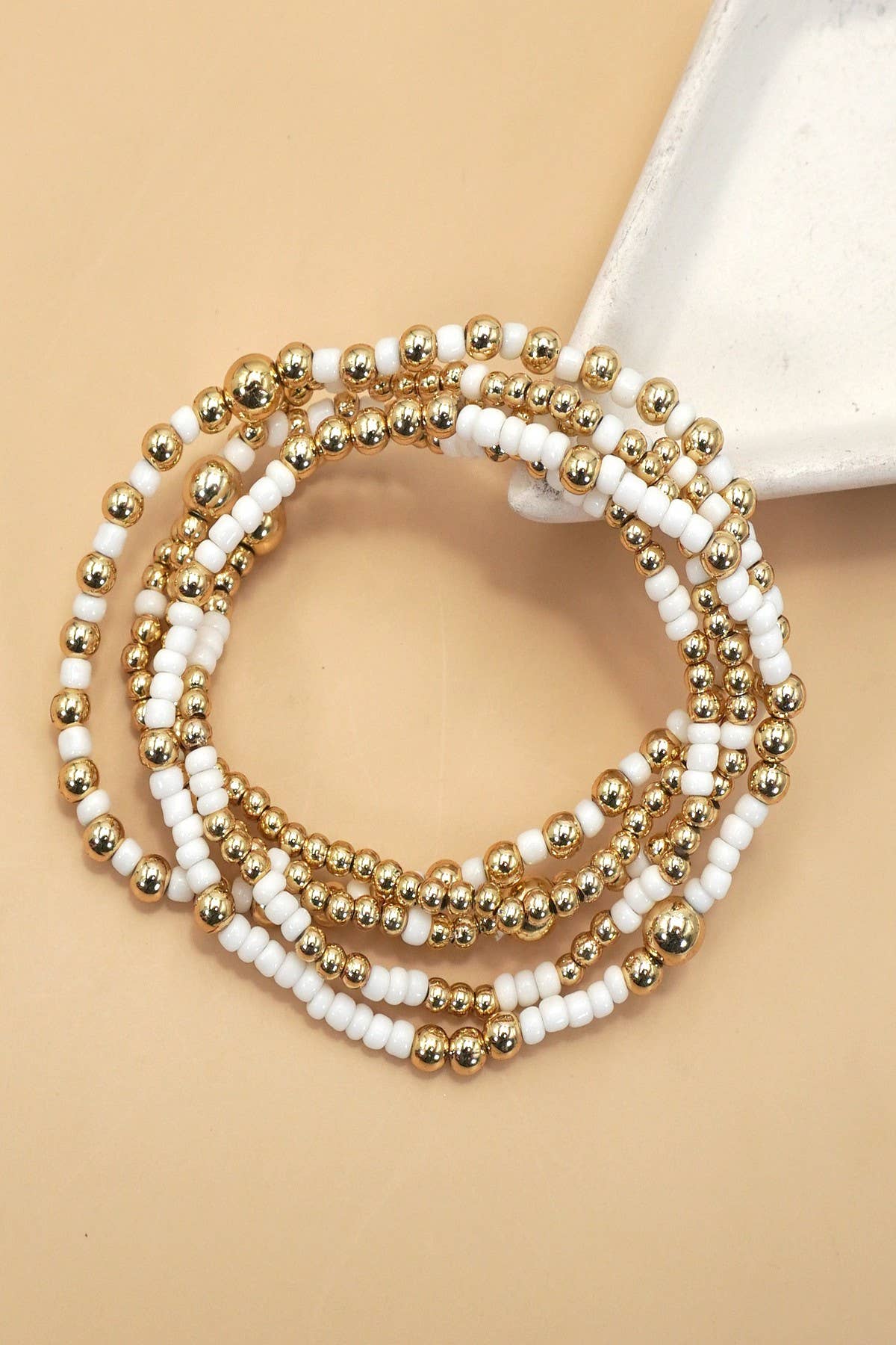 White Multi Layer Breaded Bracelet