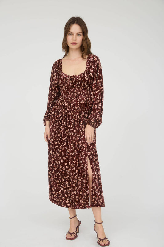 Floral Long Sleeve Front Tie Midi Dress