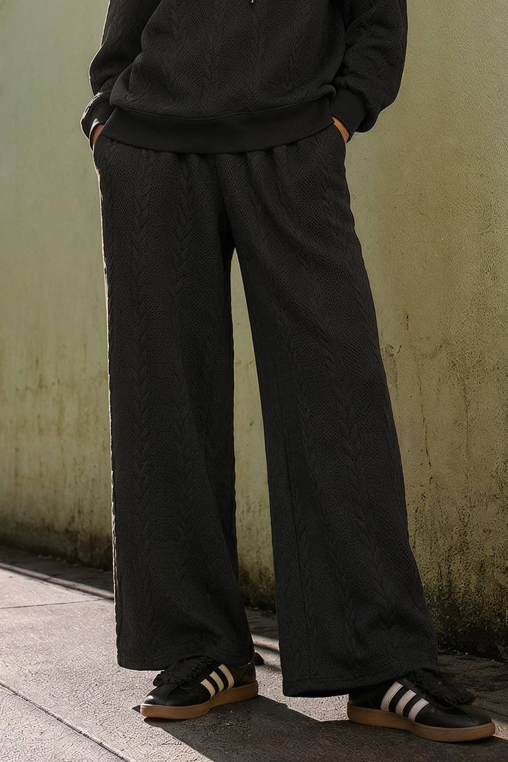 Black Cable Knit Textured Pants