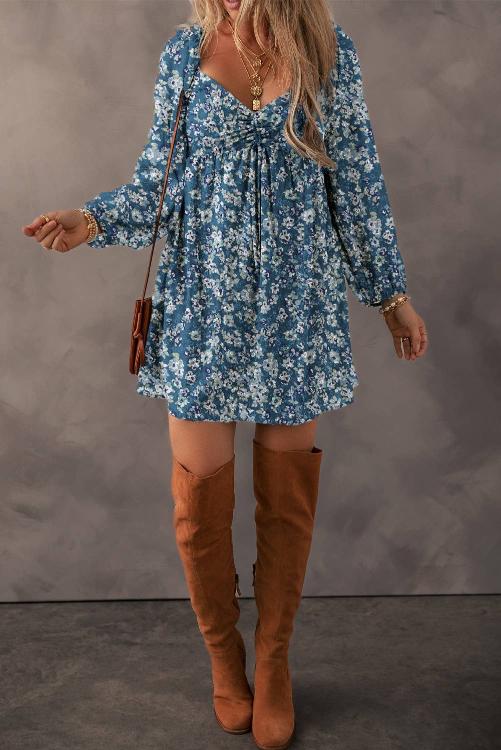 Floral Boho Sweetheart Neck Dress