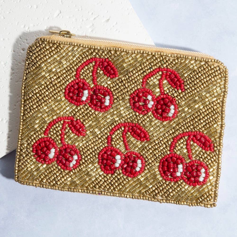 Gold Cherry Beaded Coin Purse