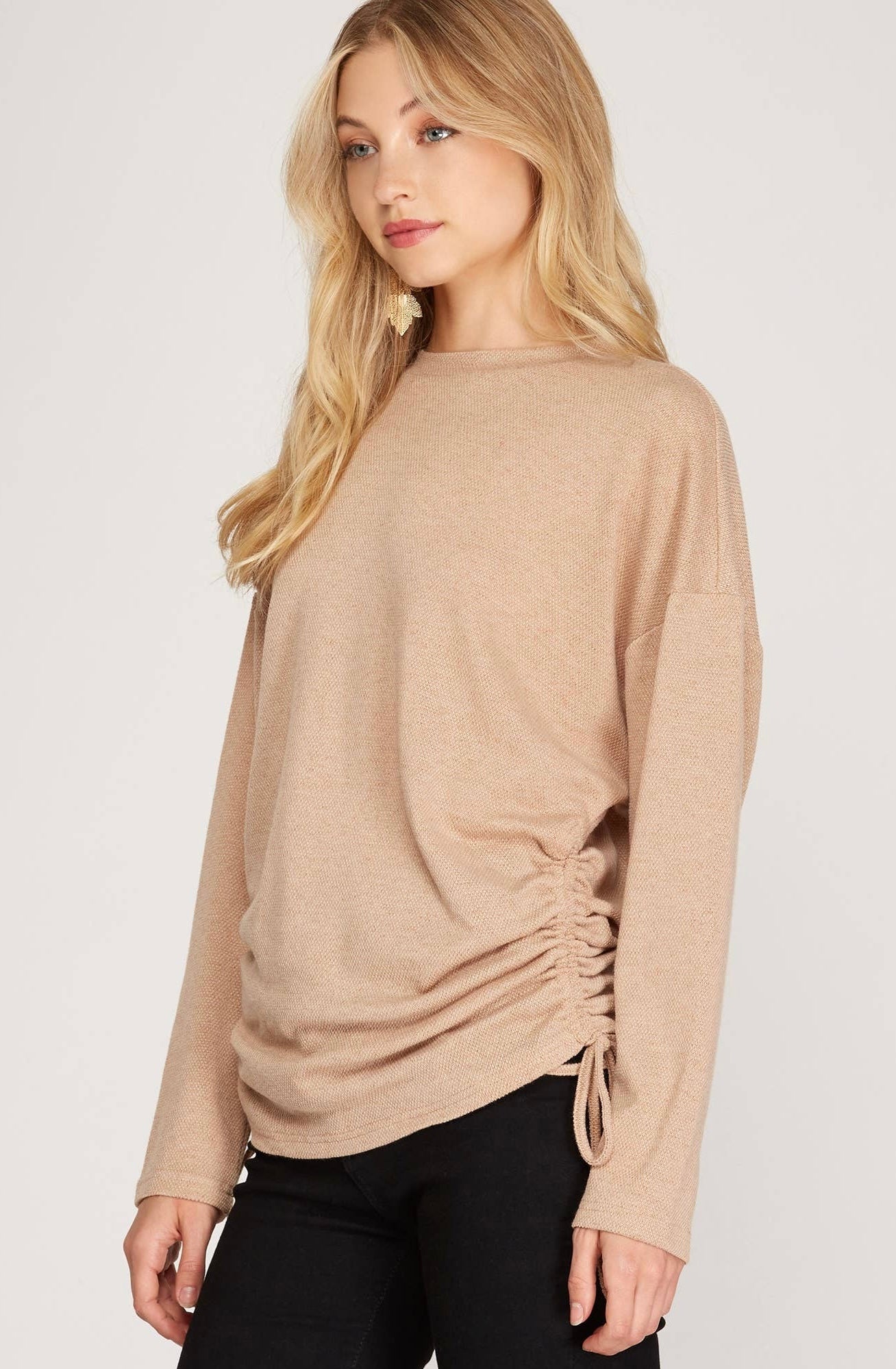 Long Sleeve Rouched Side Top