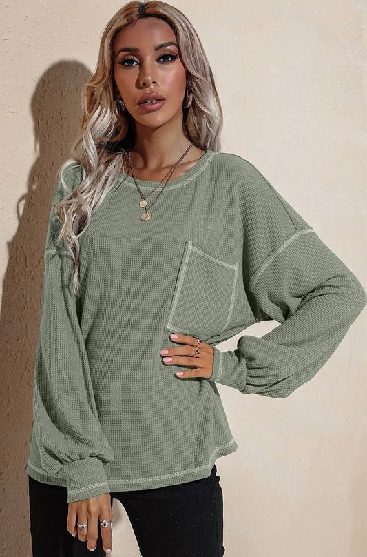 Sage Green Round Neck Long Sleeve Knit Top