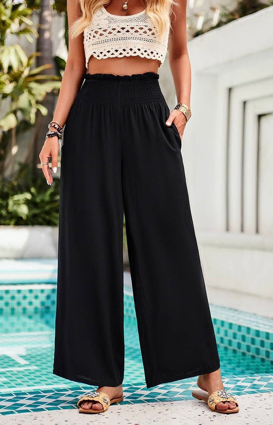 Black High Waist Wide Straight Leg Pockets Pants