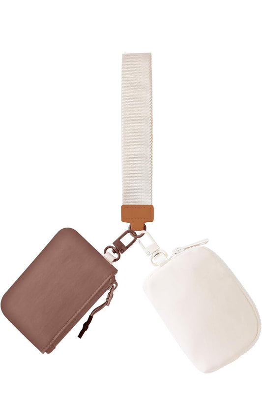 Tan Dual Pouch Wristlet Keychain Wallets