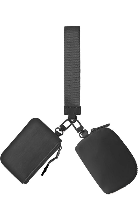 Black Dual Pouch Wristlet Keychain Wallets