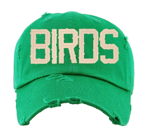 Kelly Green Distressed Birds Hat