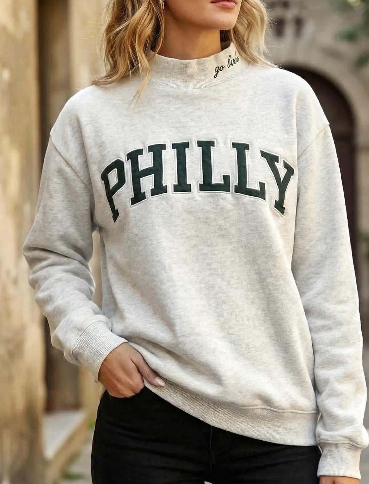 PRE-ORDER Philly Go Birds Embroidered Mock Neck Sweatshirt