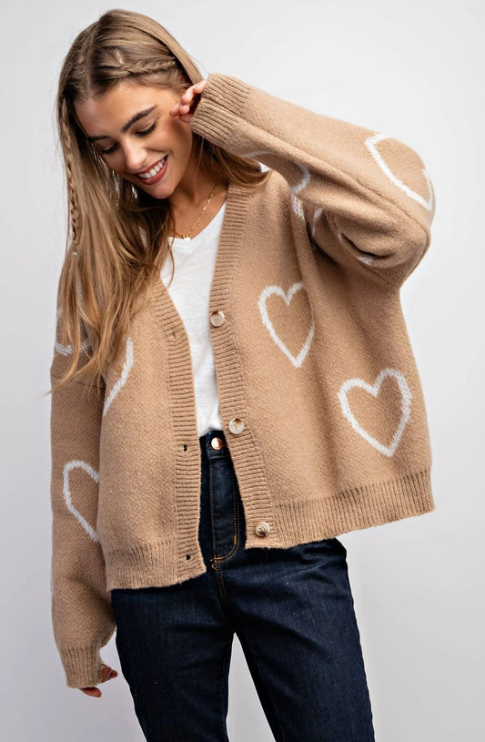 Taupe Heart Pattern Cardigan