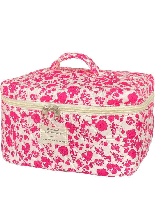 Large Floral Quilted Makeup Bag