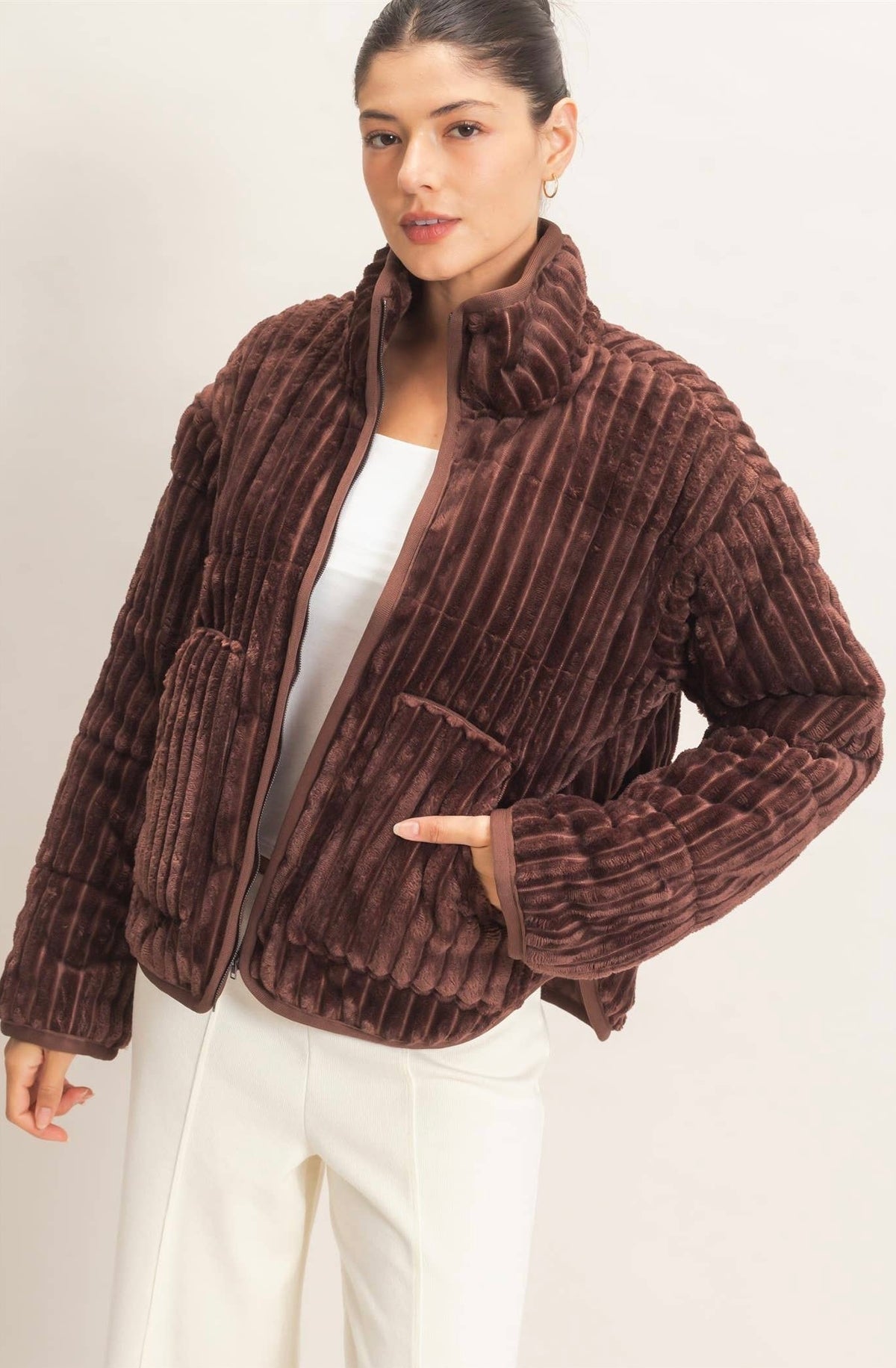 Chocolate Quilted Corduroy Jacket