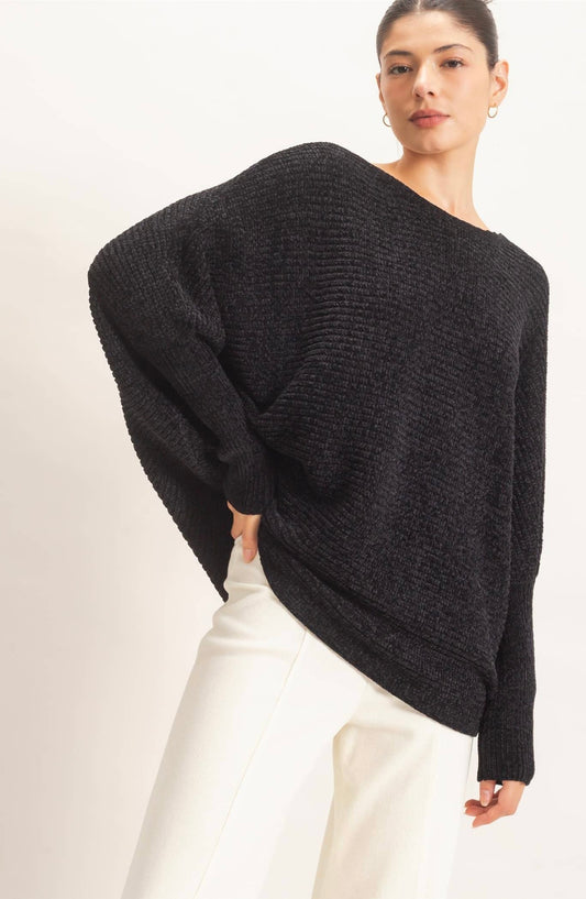 Chenille Boat Neck Dolman Sleeve Sweater