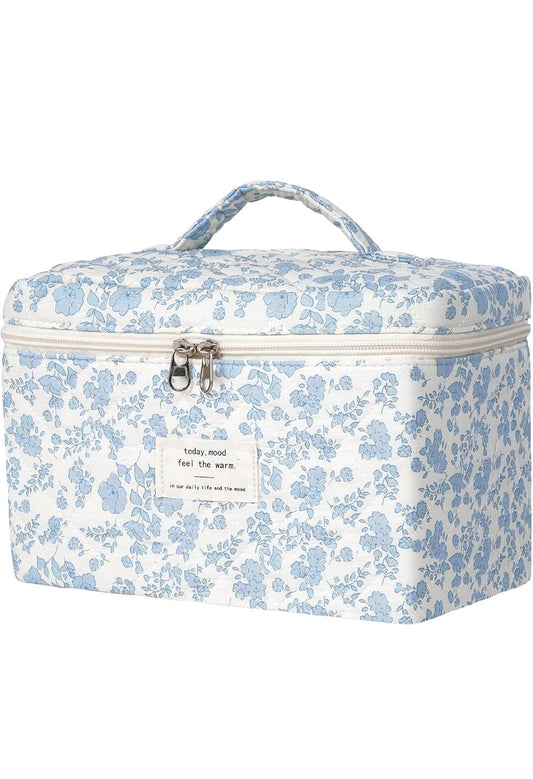 Large Floral Quilted Makeup Bag
