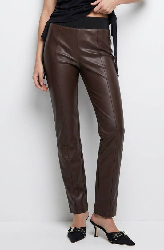 Chocolate Ribbed Waist Leather Leggings