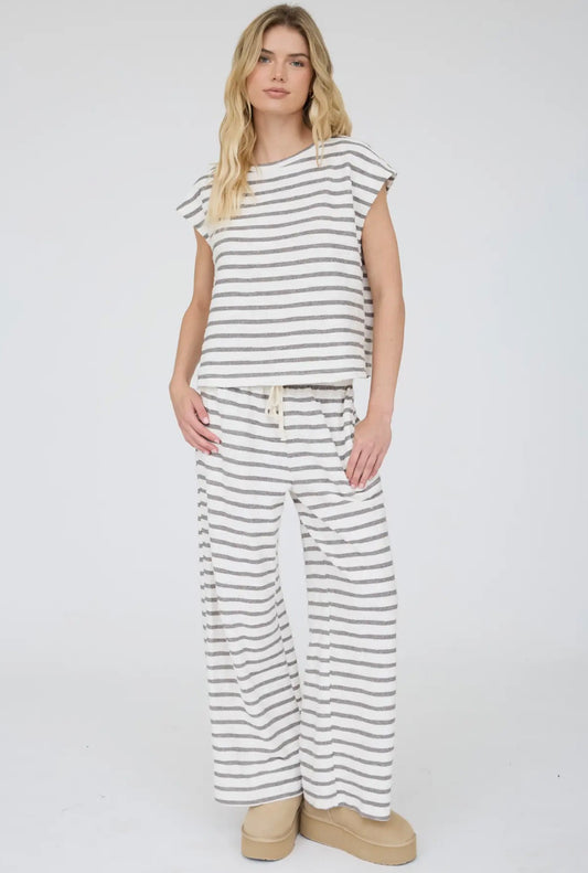 Ally Grey Stripe Round Neck Top & Pant Set