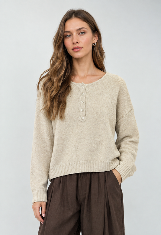 Tan Top Button Sweater