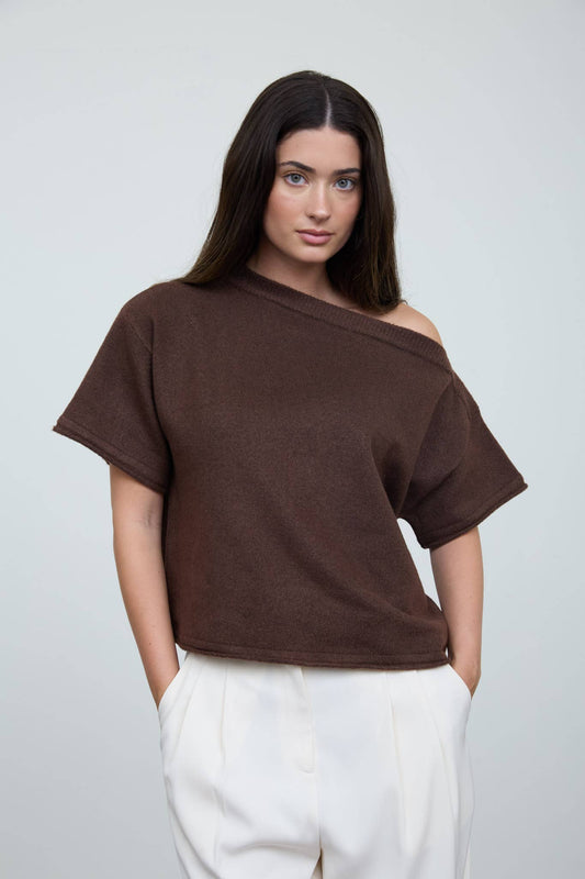 Brown Off-Shoulder Asymmetrical Top