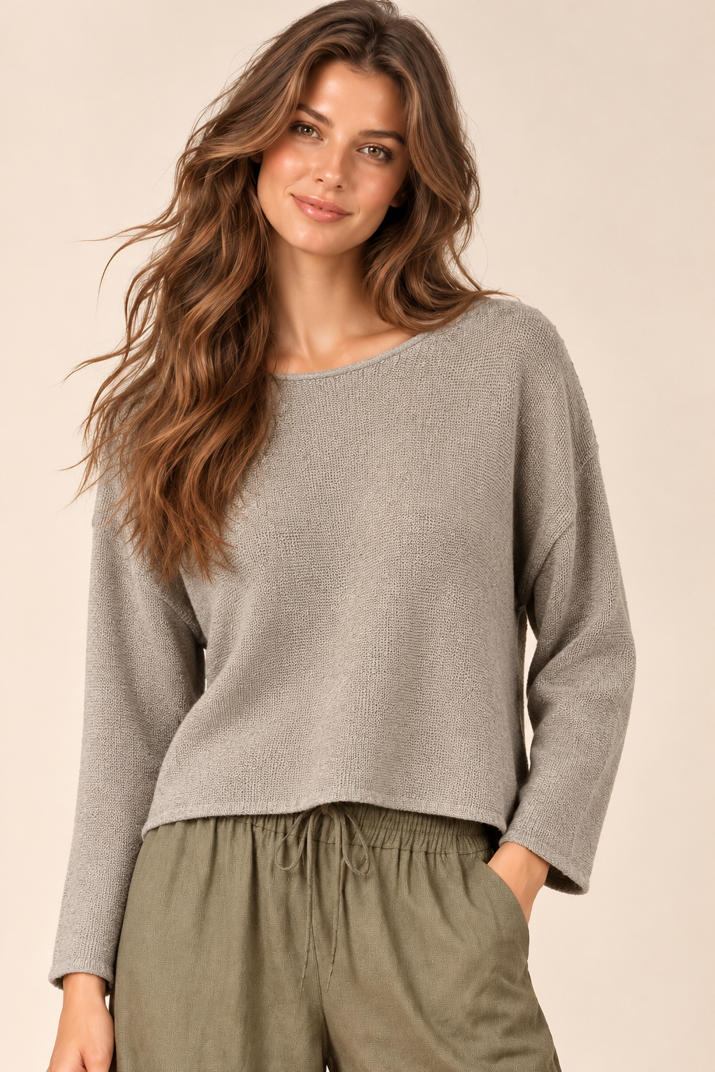 Taupe Cyrus Boat Neck Sweater