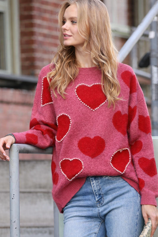 Red & Pink Pearl Heart Sweater