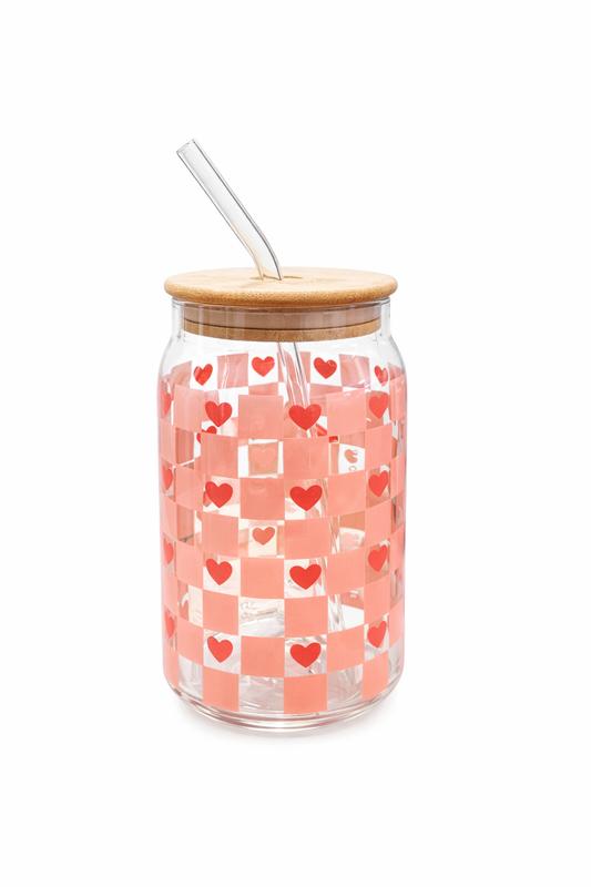Checkered Heart Glass Cup