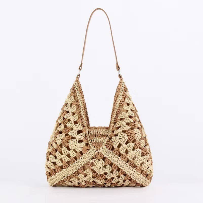 Tan Crochet Weaved Boho Handbag