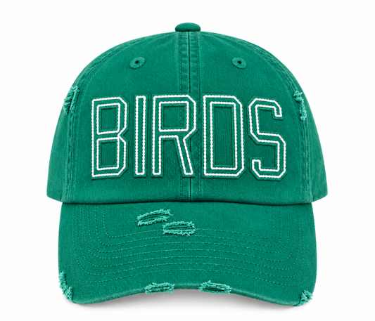 BIRDS Kelly Green Distressed Hat