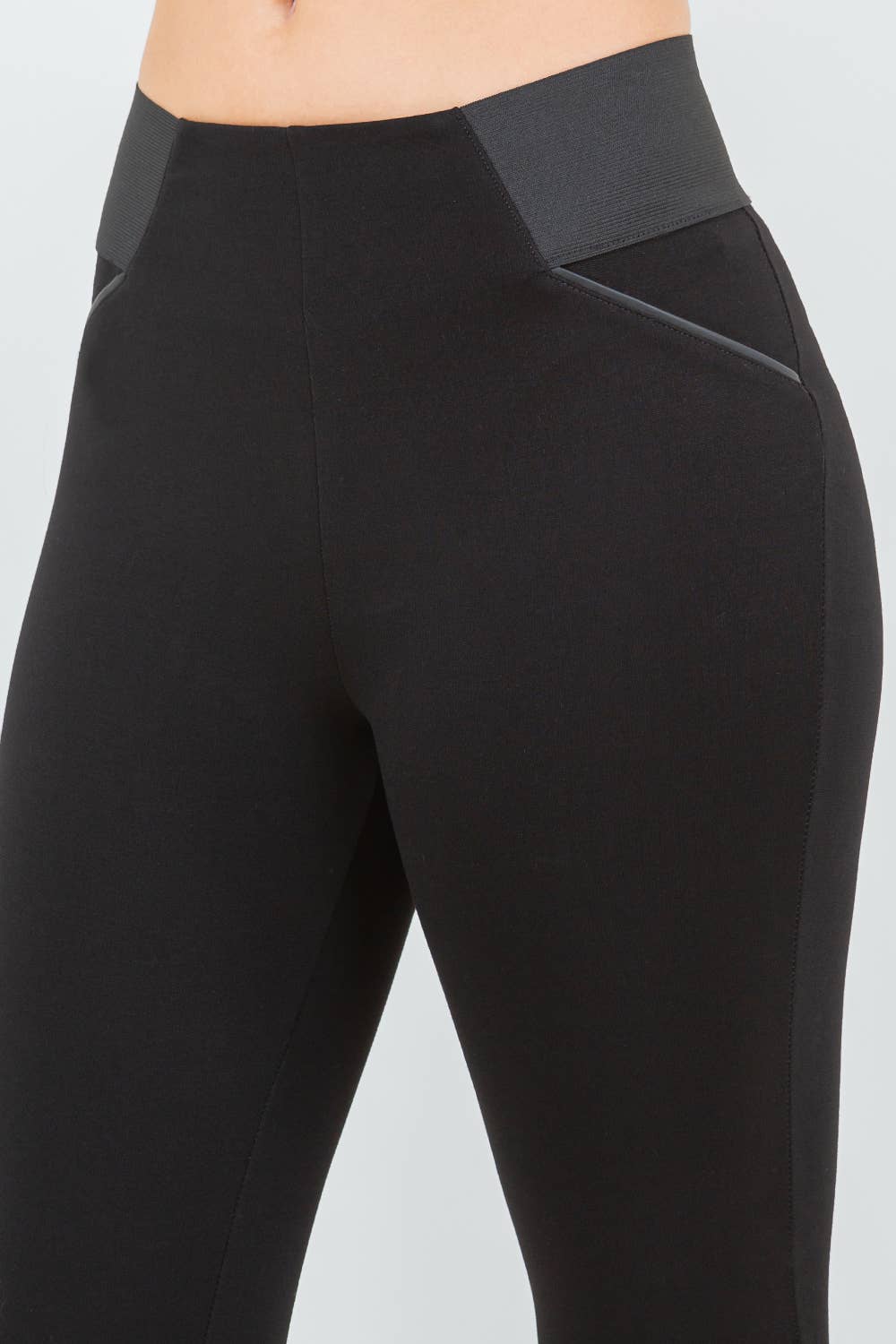 High Waist Leather Trim Ponte Leggings
