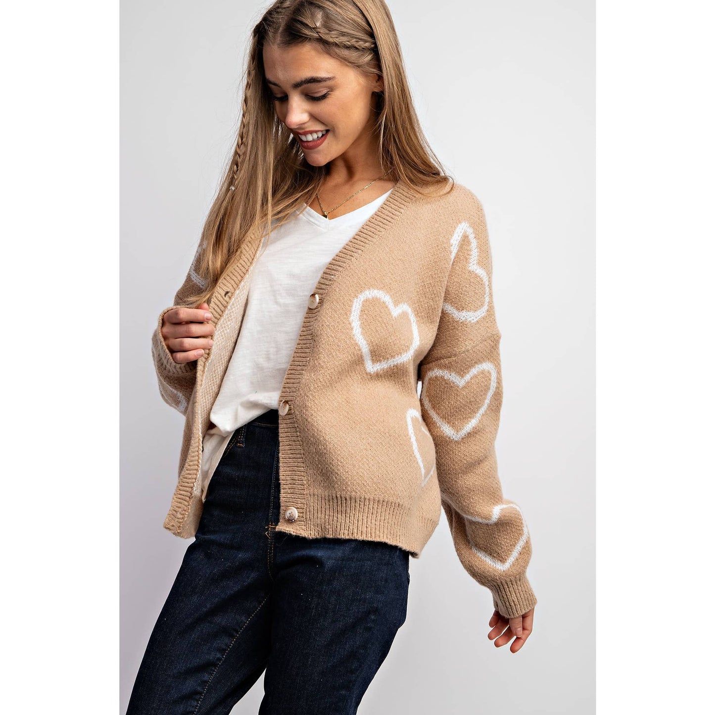 Taupe Heart Pattern Cardigan