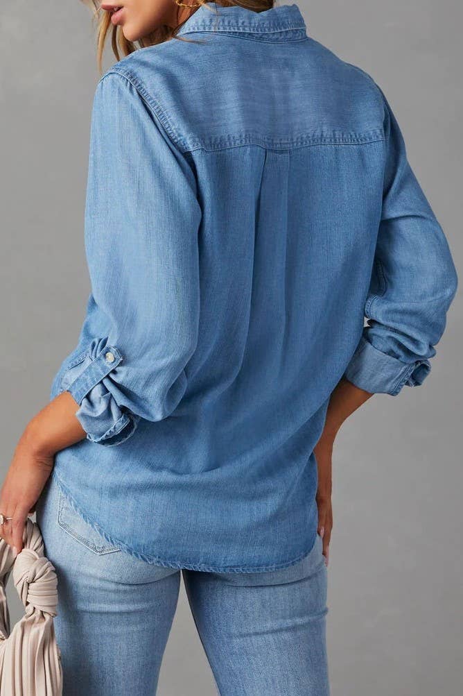 Azurae Washed Denim Long Sleeve Shirt