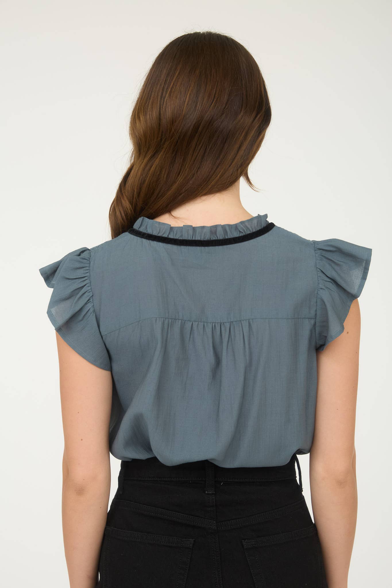 Front Tie Smocked Shoulder Top