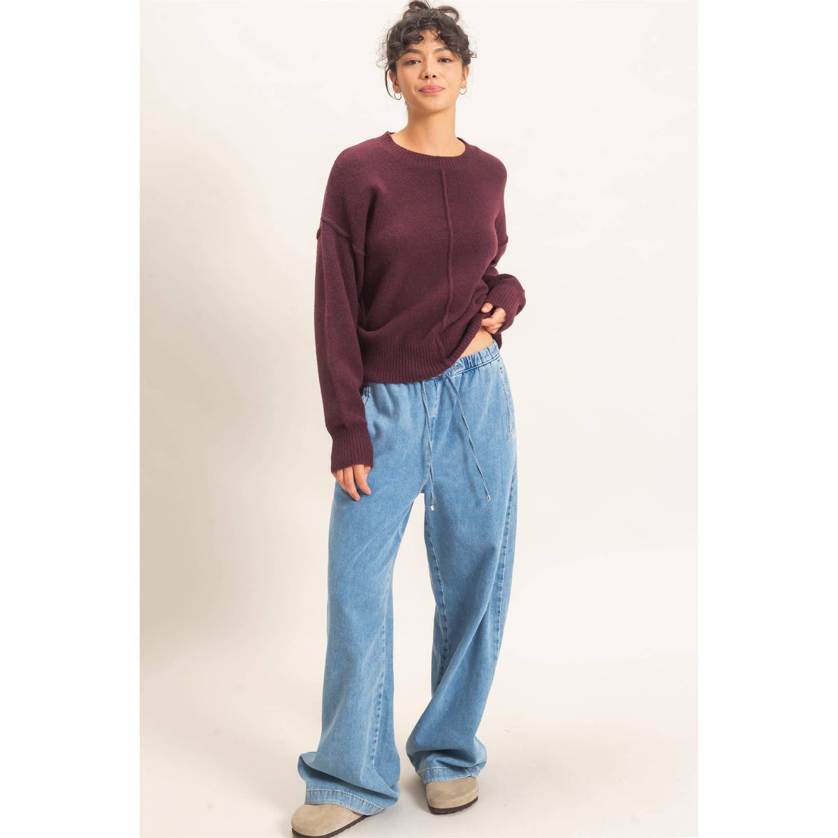 Crew Neck Seam Detail Sweater