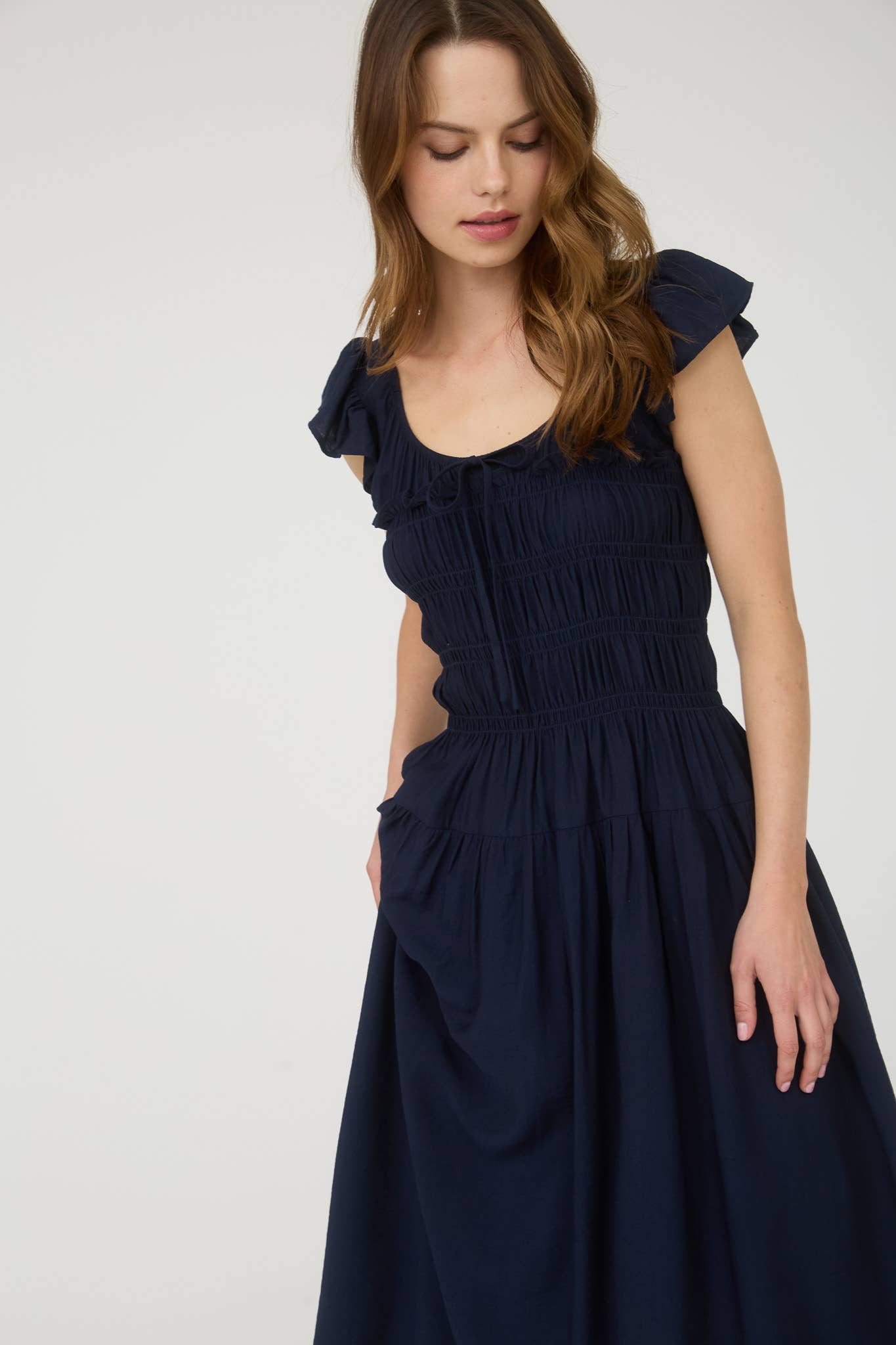 Ruffle Sleeve Front Tie Dress