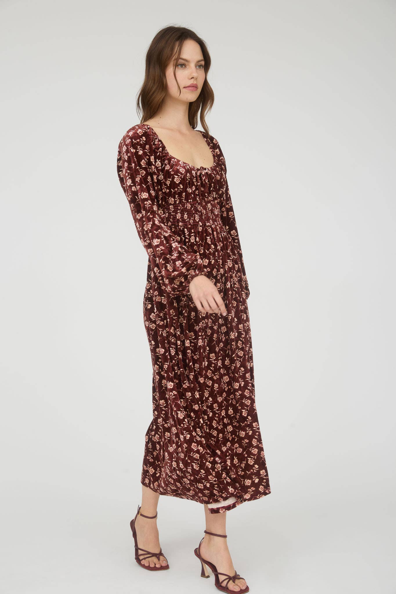 Floral Long Sleeve Front Tie Midi Dress
