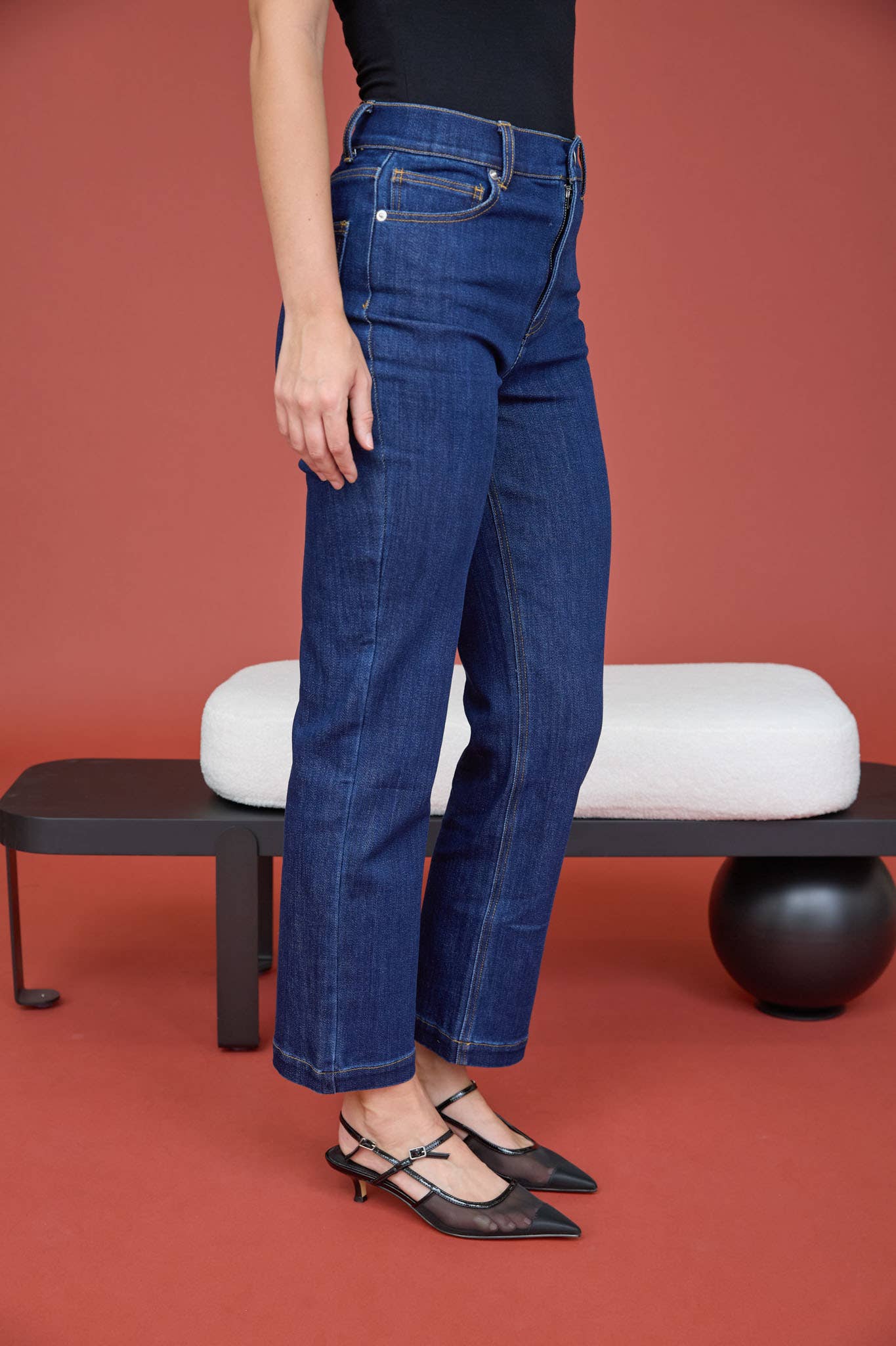 High Rise Dark Denim Straight Leg Jeans
