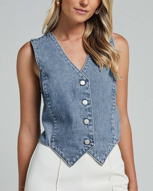 Casual V-Neck Denim Vest