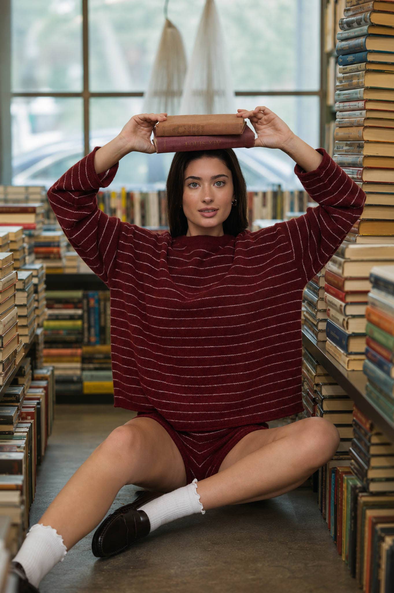 Burgundy Striped Crewneck Sweater