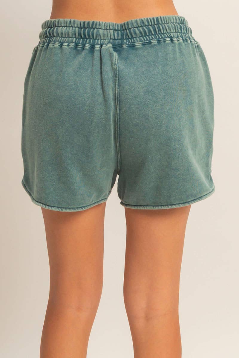 Acid Washed Elastic Waist Shorts