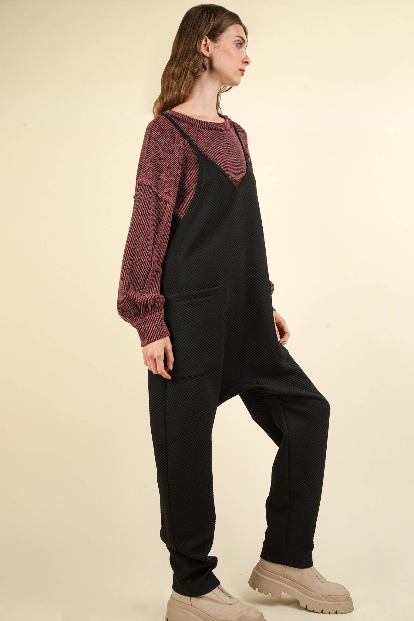 Plus Quilted Loose Fit Knit Jumpsuit