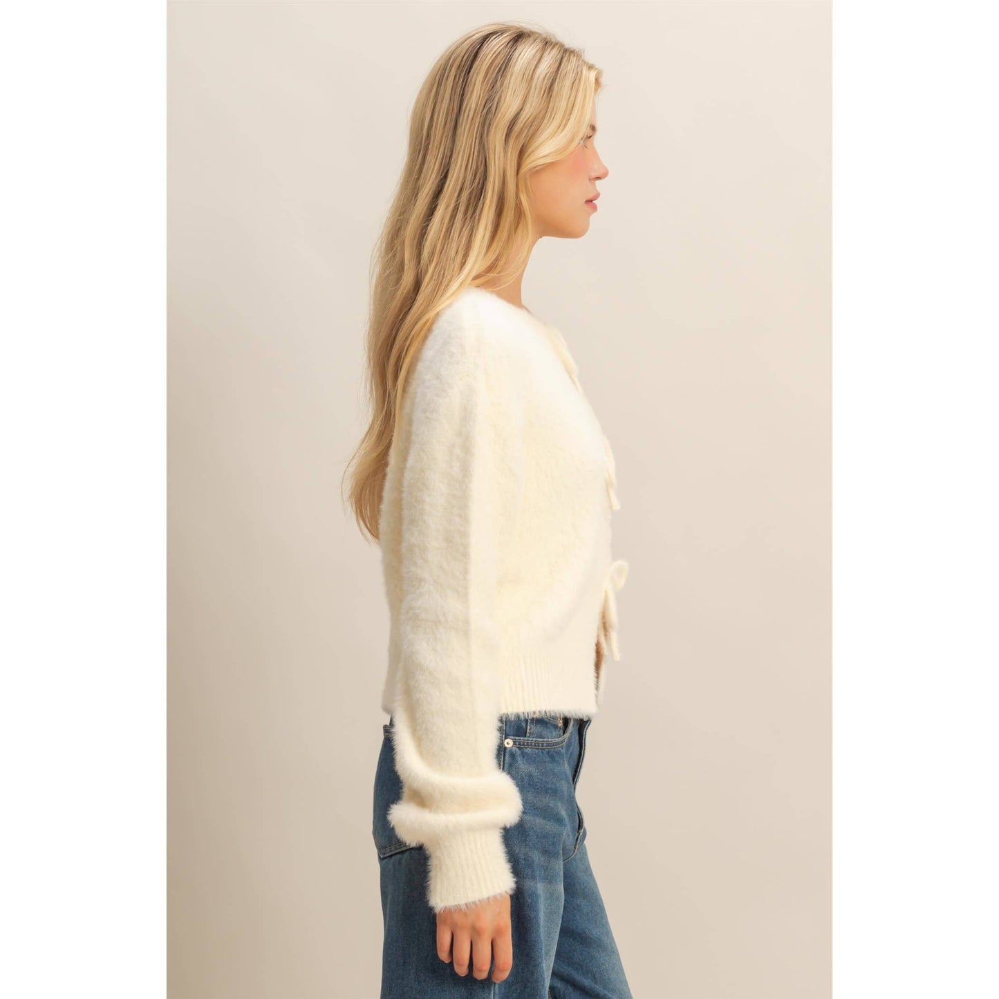 Ivory Fuzzy Bow Tie Sweater