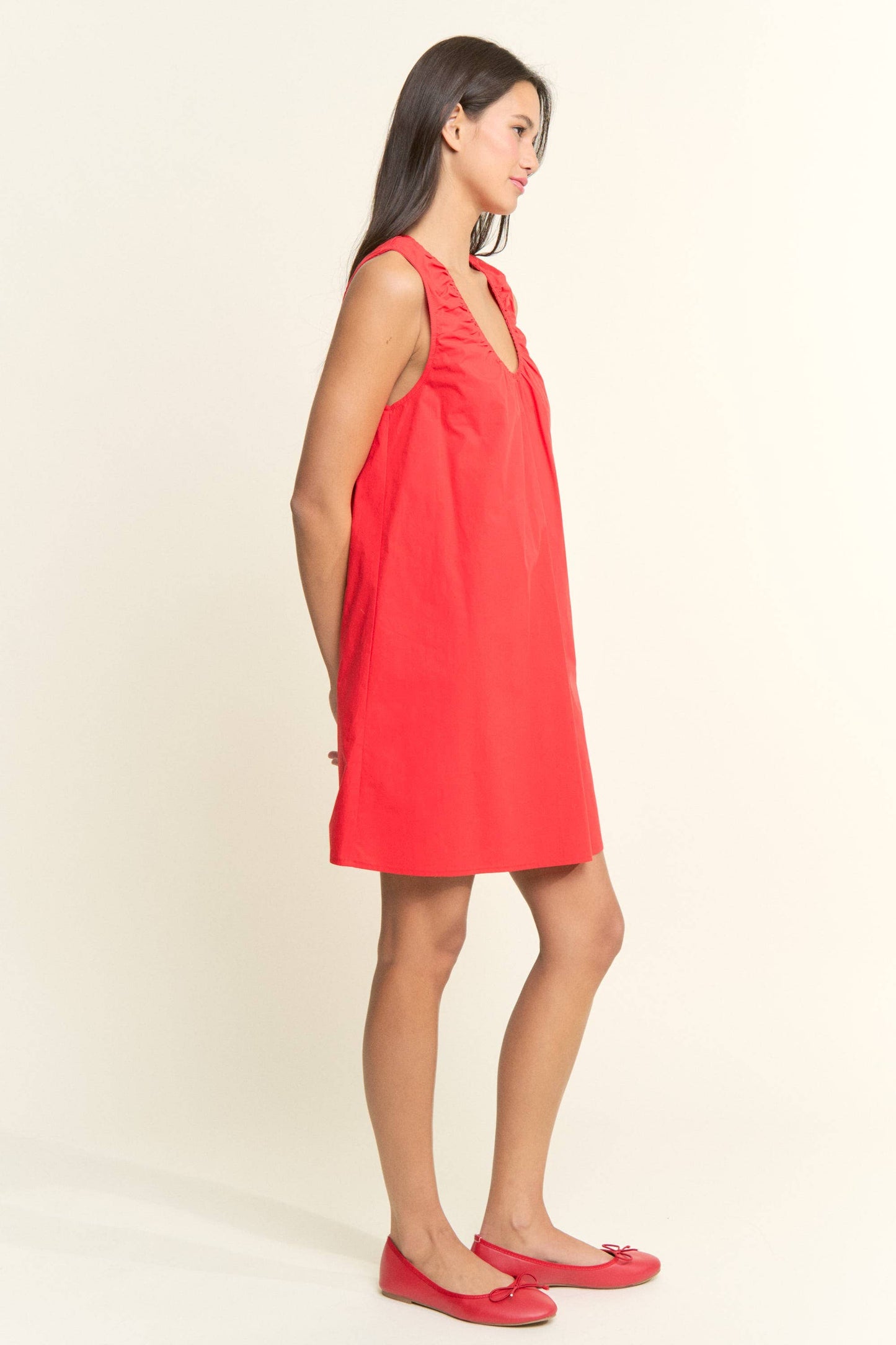 Red Scoop Neckline Flow Dress