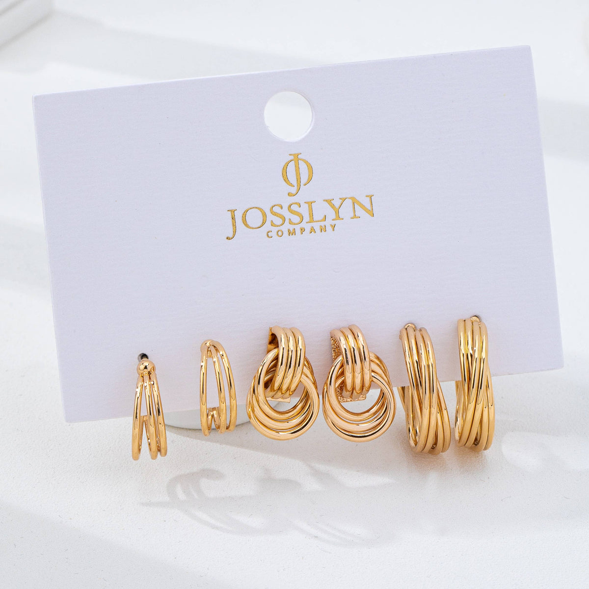 Gold Multi-Line Hoop Earring Set