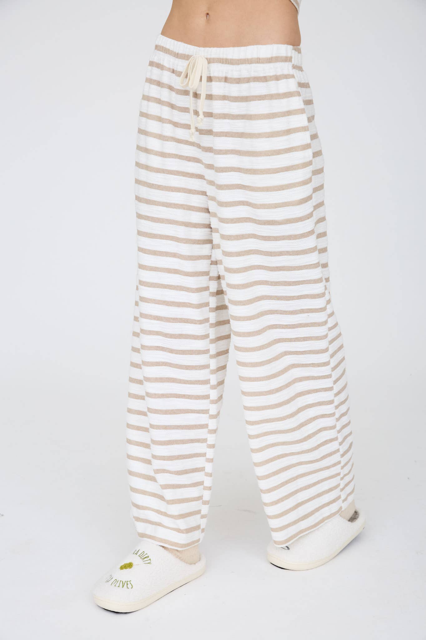 STRIPE DRAWSTRING WIDE LEG KNIT LOUNGE PANTS