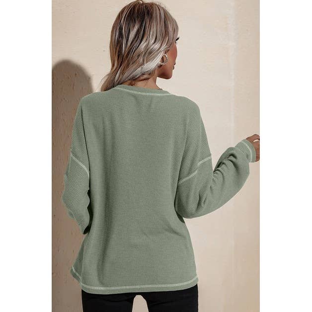 Sage Green Round Neck Long Sleeve Knit Top