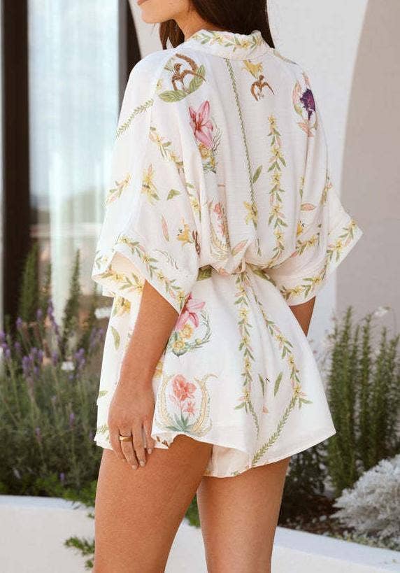 Floral Tie-Waist Ruffle Sleeve Romper