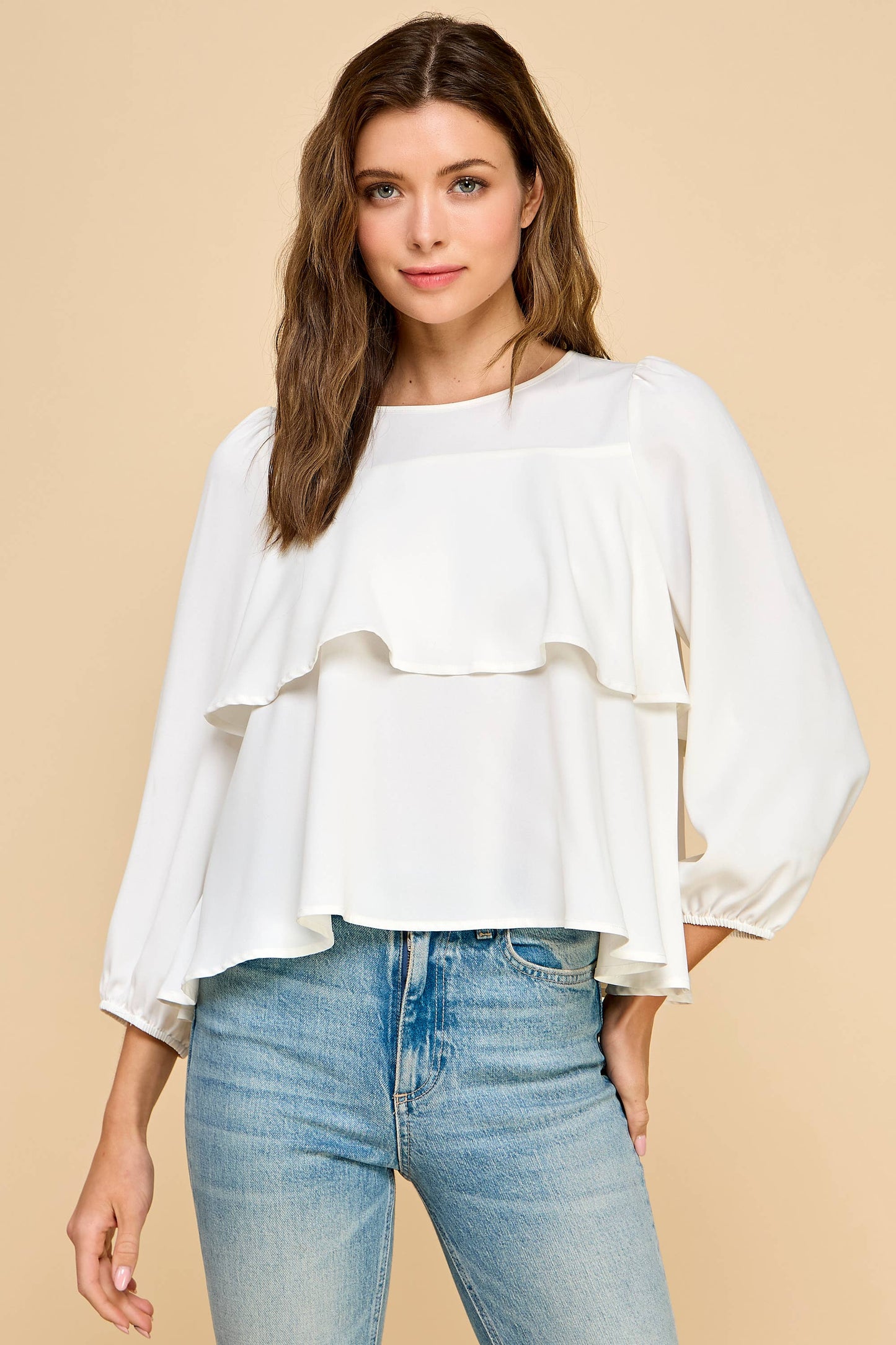 Tiered Ruffle Hem Round Neck Blouse