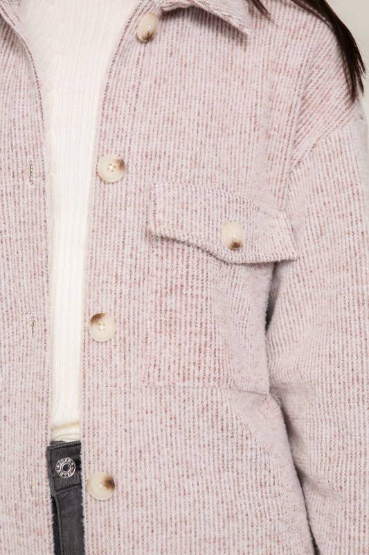Long Sleeve Button Down Brushed Waffle Shacket